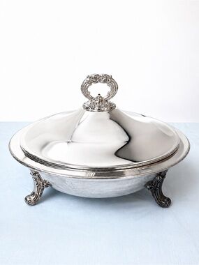 Vintage Silverplate EPCA Bristol Silver by Poole #58 Footed Covered Serving Dish